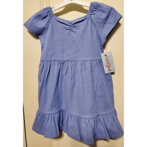 Cat & Jack Girl's Short Sleeve Pullover Tiered Back Bow Dress Blue 3T - NWT